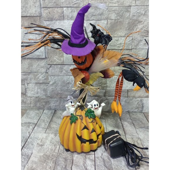 Halloween Fiber Optic Tree 16" Light Changing Pumpkin Ghost Bat Fall Table Decor - Picture 3 of 13